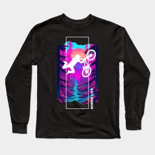 Shred Life: Neon Sunrise - Mountain Biking - AI Art Long Sleeve T-Shirt
